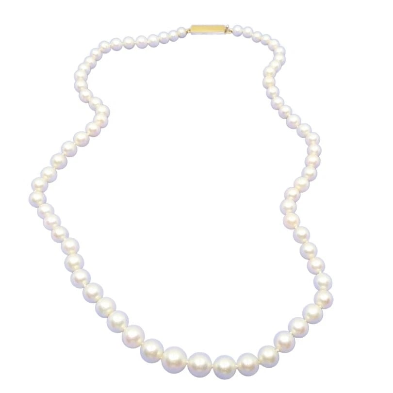 Vintage Graduated Pearl Necklace 18k Gold Clasp - 4