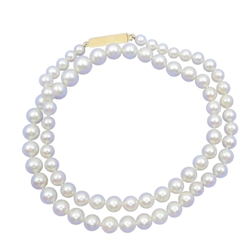 Vintage Graduated Pearl Necklace 18k Gold Clasp - 6