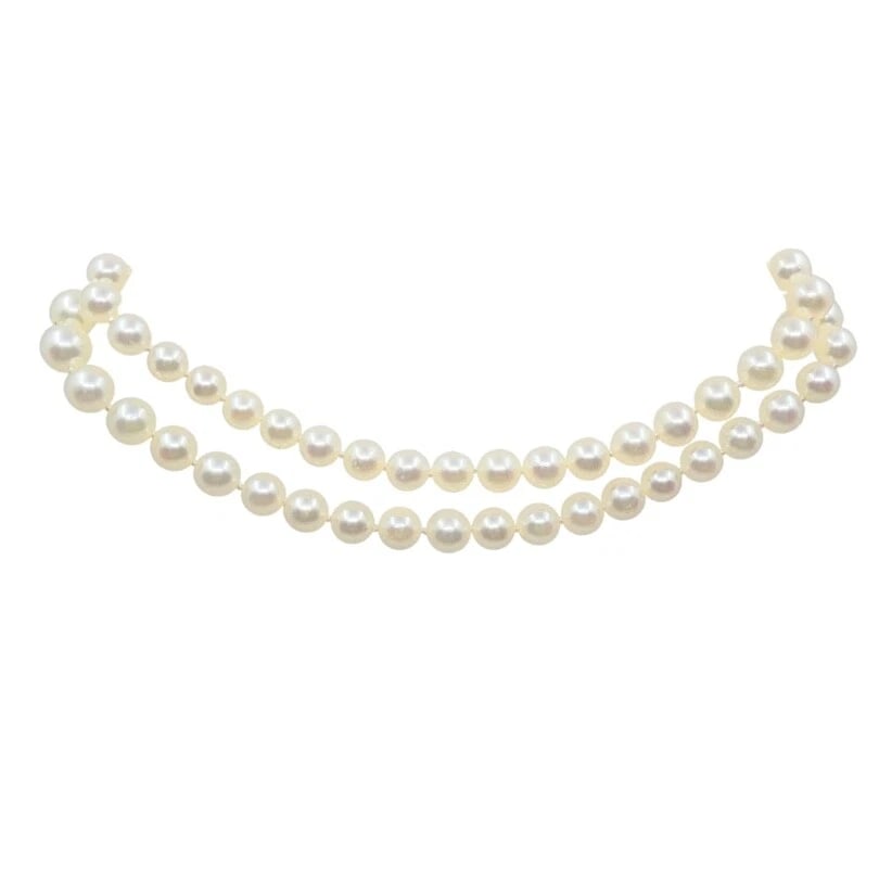 Vintage Graduated Pearl Necklace 18k Gold Clasp - 7