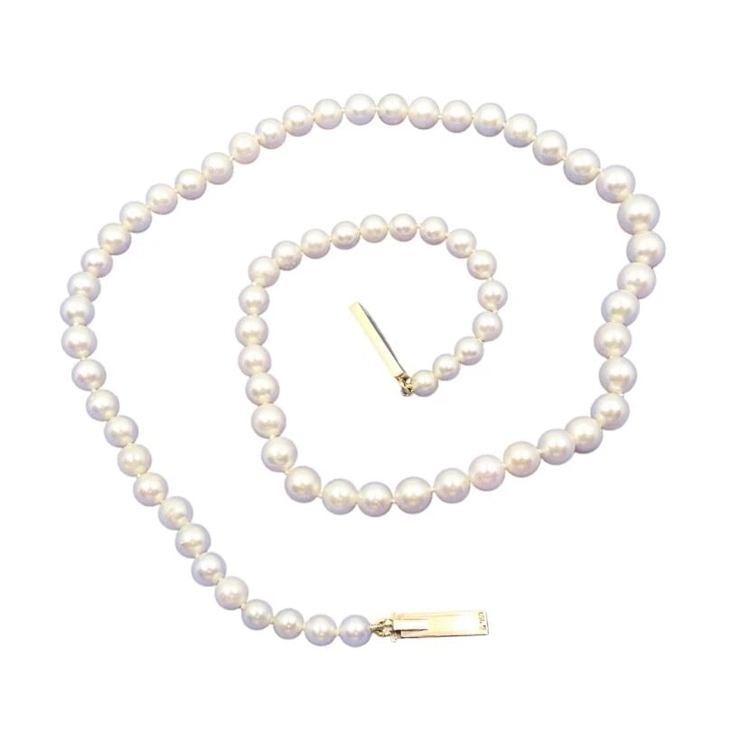 Vintage Graduated Pearl Necklace 18k Gold Clasp - 8