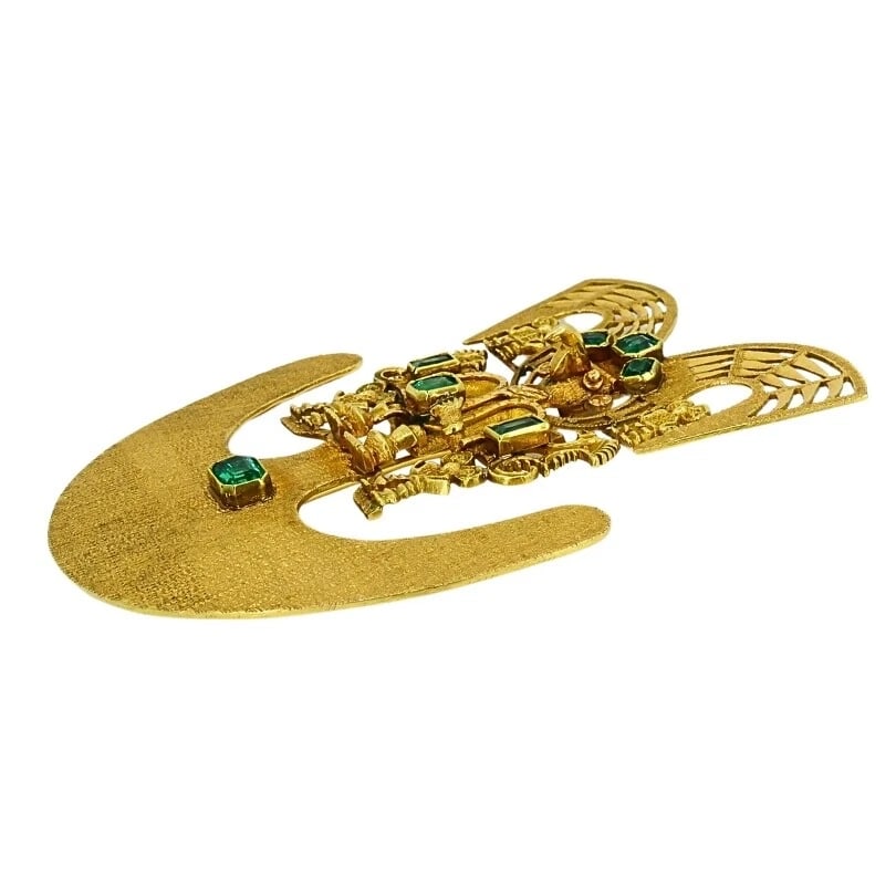 18k Gold Brooch/Pendant Emeralds Pre-Columbian Jewelry - 4