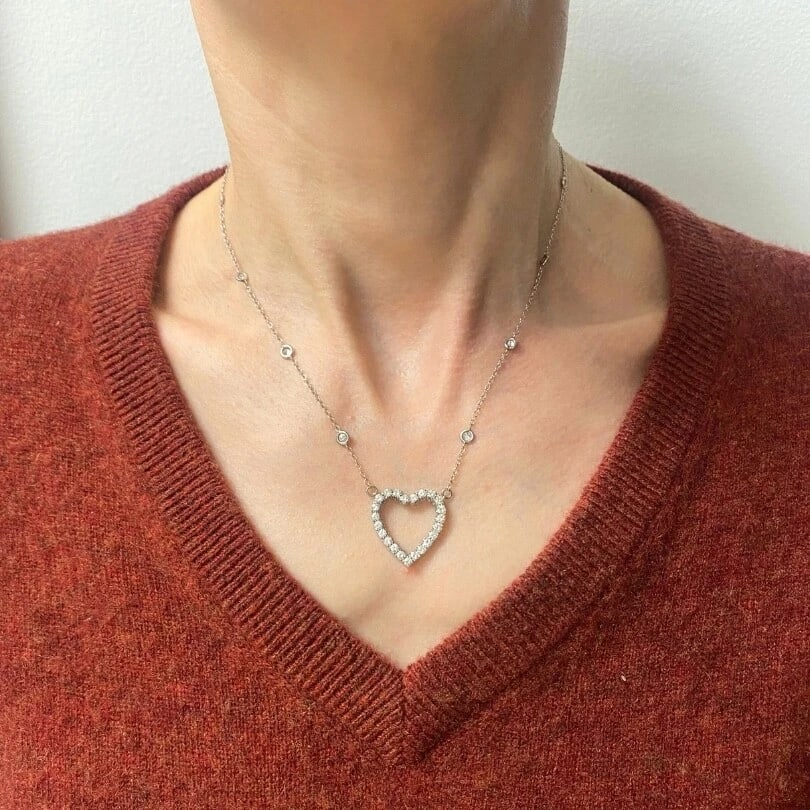 Open Heart Diamond Necklace Platinum Chain - 3