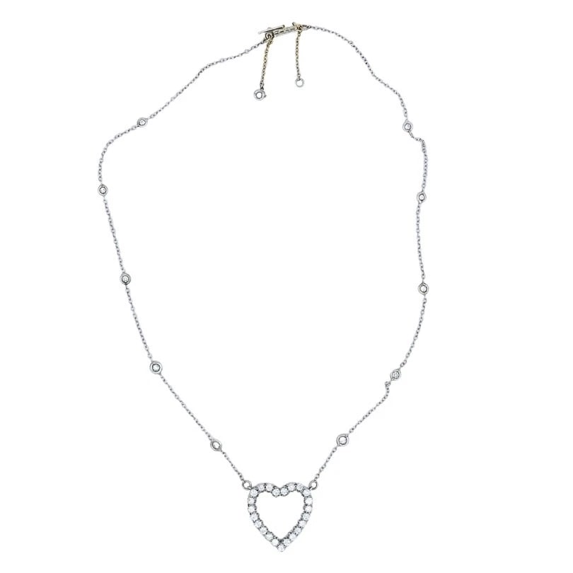 Open Heart Diamond Necklace Platinum Chain - 5