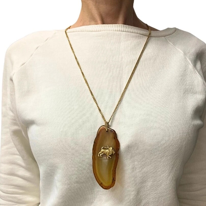 Onyx Gold Pendant Leo Zodiac Jewelry - 3