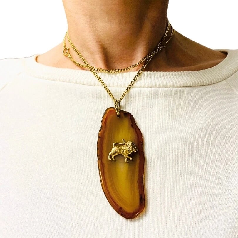 Onyx Gold Pendant Leo Zodiac Jewelry - 4