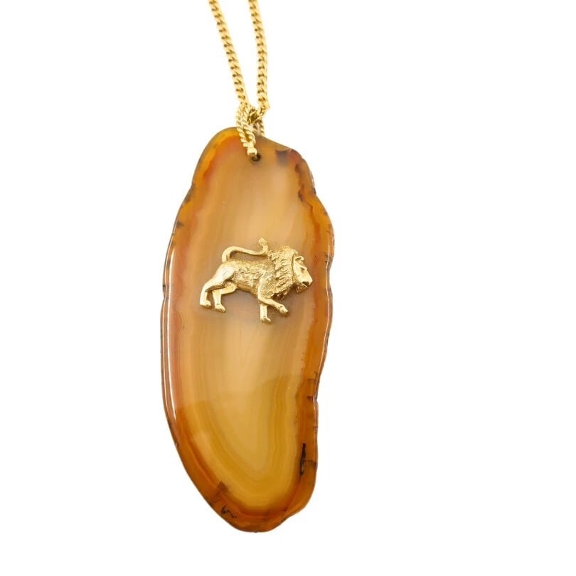 Onyx Gold Pendant Leo Zodiac Jewelry - 5