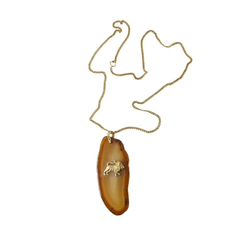 Onyx Gold Pendant Leo Zodiac Jewelry - 7