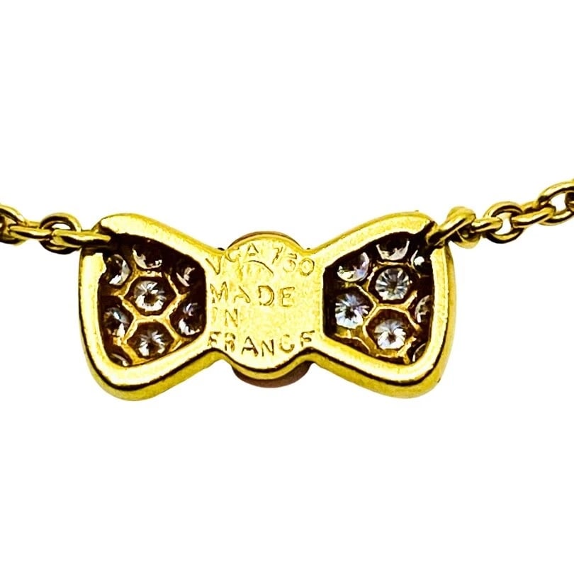 Van Cleef & Arpels Necklace 18k Gold Coral Diamond Bow Pendant - 10