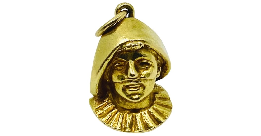 Arlecchino Commedia dell'Arte 18k Gold Charm Pendant - 6