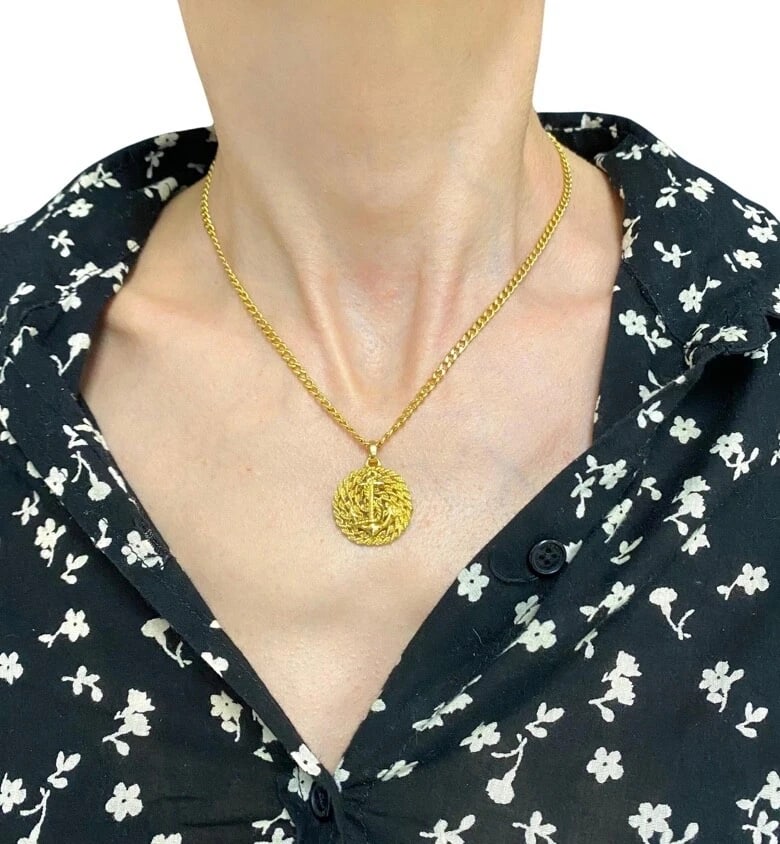 14k Gold Anchor Pendant Rope Design Chain Necklace - 2