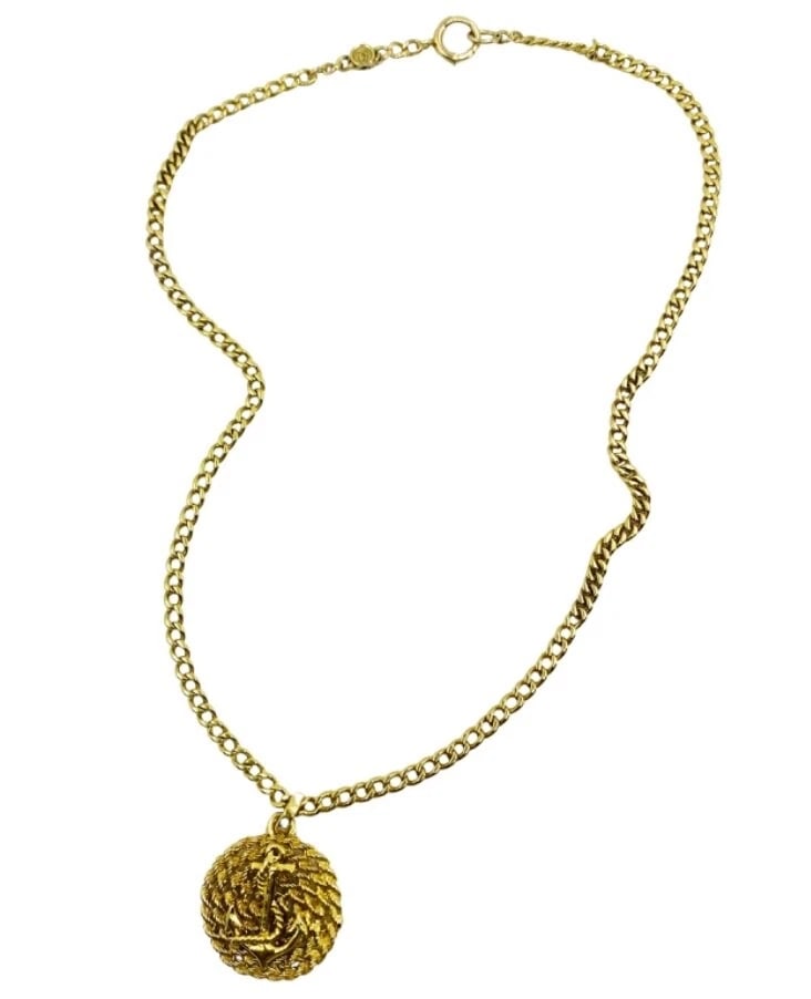 14k Gold Anchor Pendant Rope Design Chain Necklace - 3