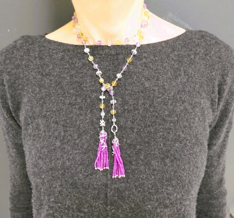 Cathy Waterman Multi Color Sapphire Platinum NECKLACE Estate Jewelry - 3