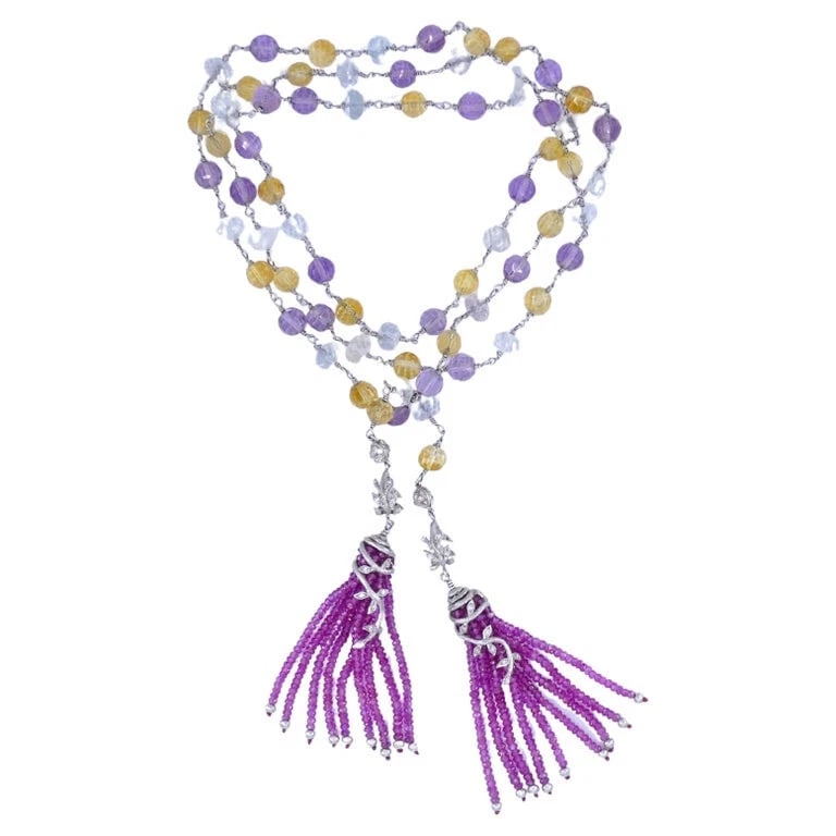 Cathy Waterman Multi Color Sapphire Platinum NECKLACE Estate Jewelry - 5