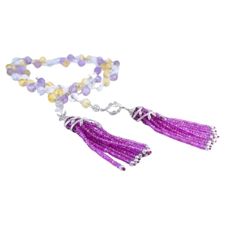 Cathy Waterman Multi Color Sapphire Platinum NECKLACE Estate Jewelry - 8