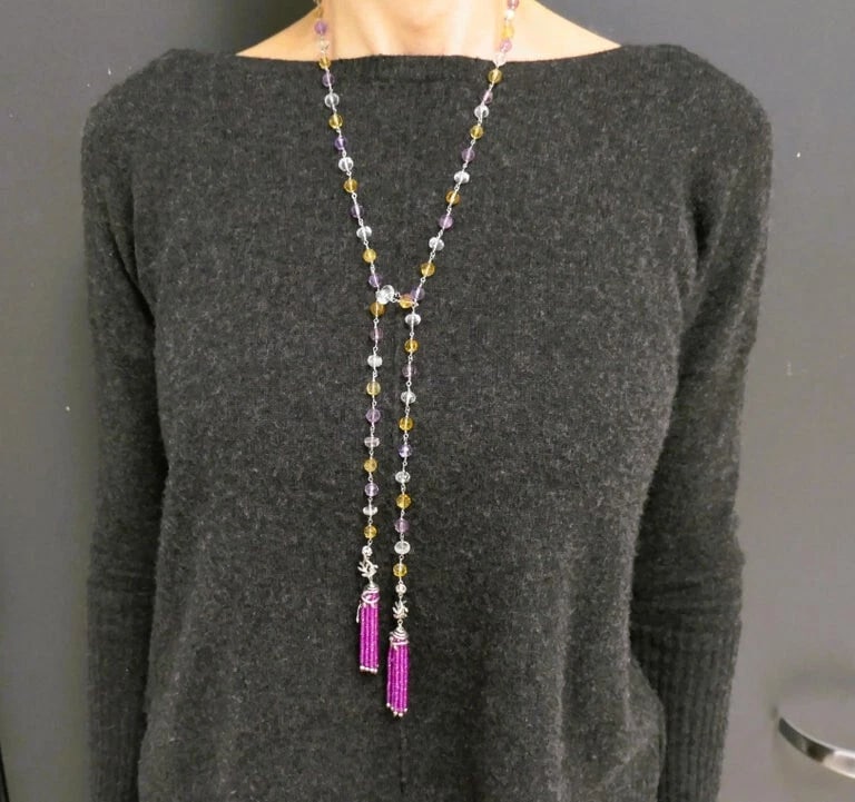 Cathy Waterman Multi Color Sapphire Platinum NECKLACE Estate Jewelry - 9
