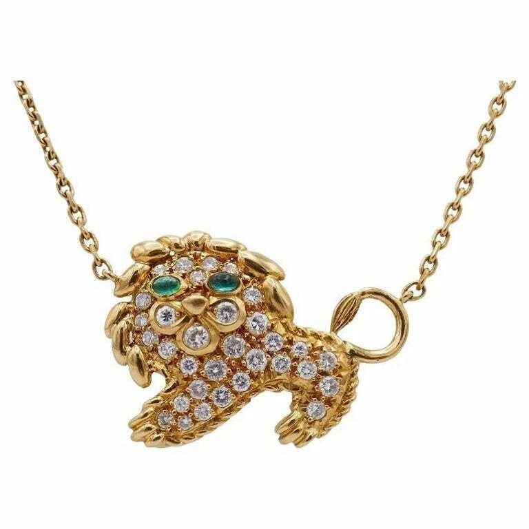 Fred Paris Necklace Leo Pendant Gold Diamond Emerald (1 of 9)