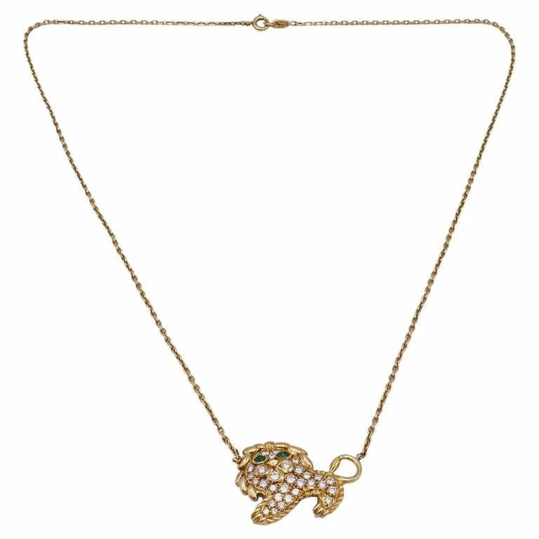 Fred Paris Necklace Leo Pendant Gold Diamond Emerald - 3