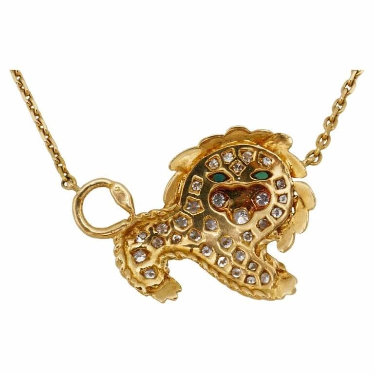 Fred Paris Necklace Leo Pendant Gold Diamond Emerald - 5