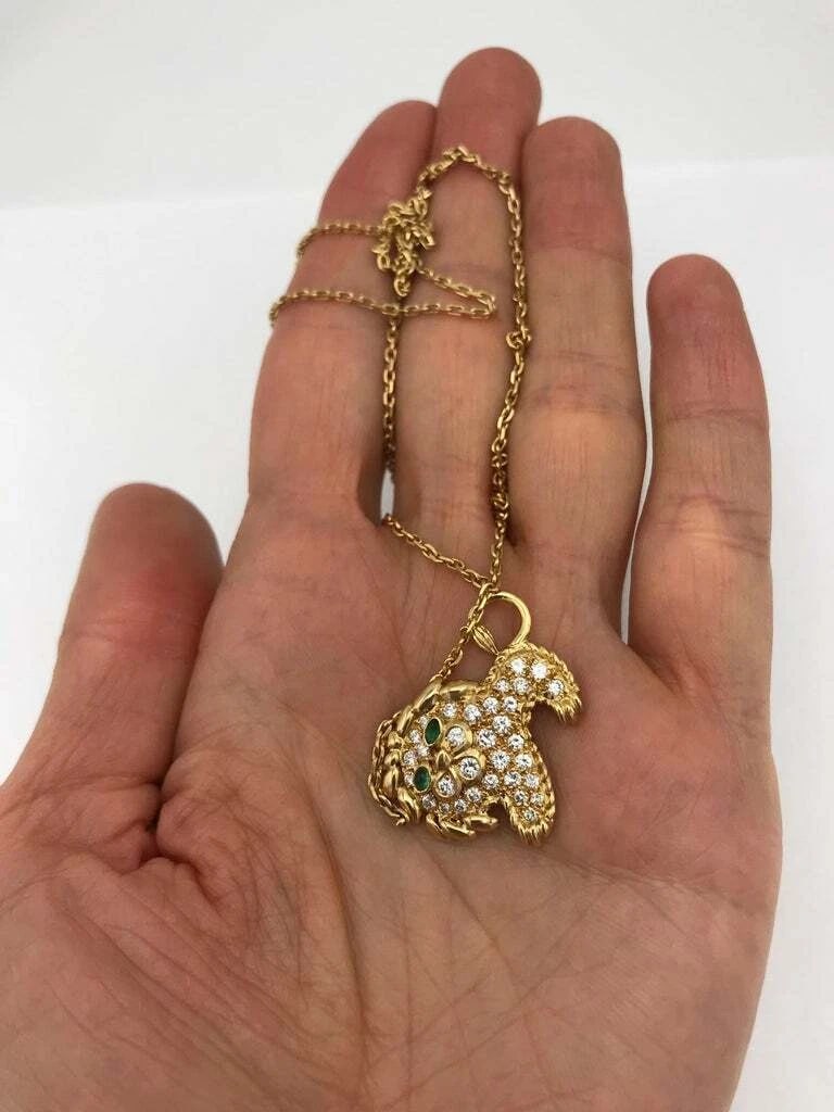 Fred Paris Necklace Leo Pendant Gold Diamond Emerald - 6