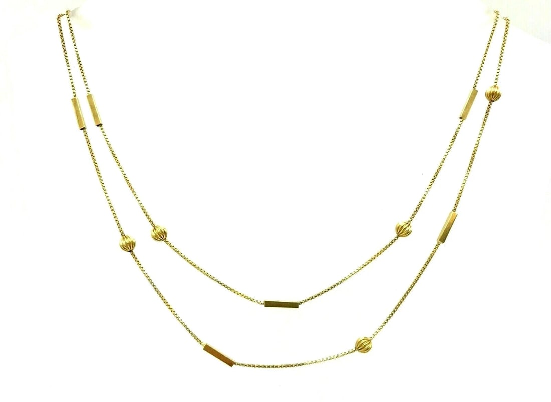 Vintage 18k Yellow Gold Ball Box Chain Necklace - 4