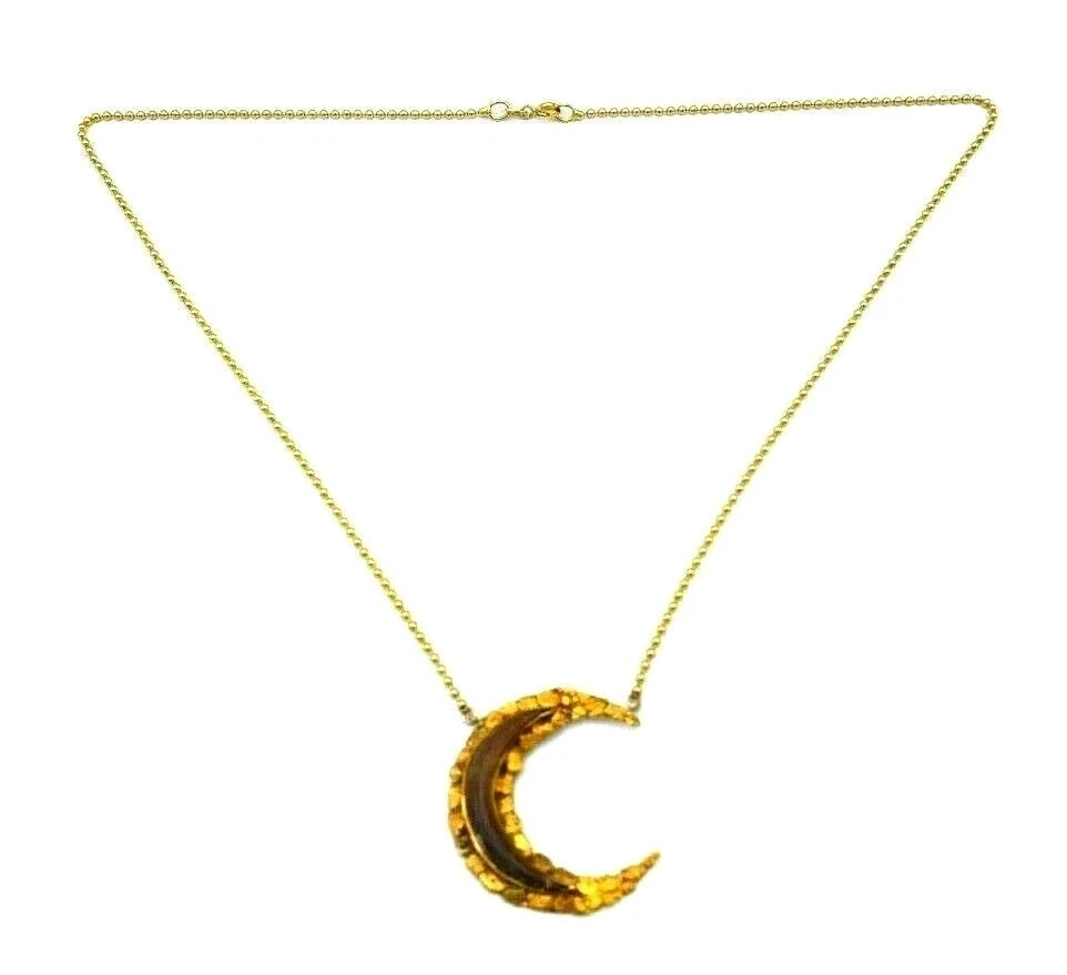 Antique Alaskan 14k Yellow Gold Horn Medham Crescent Necklace - 3