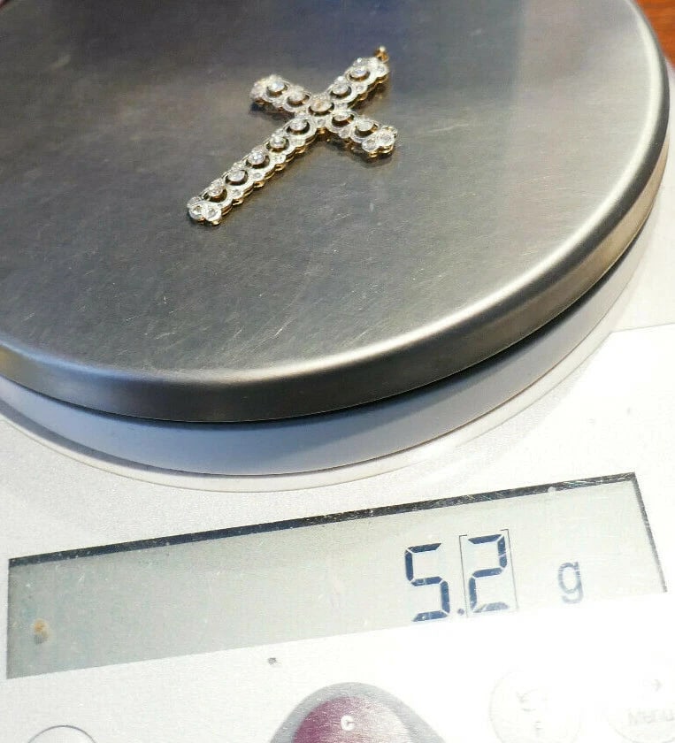 Vintage 18k White Yellow Gold Filigree Diamond Cross Pendant - 6