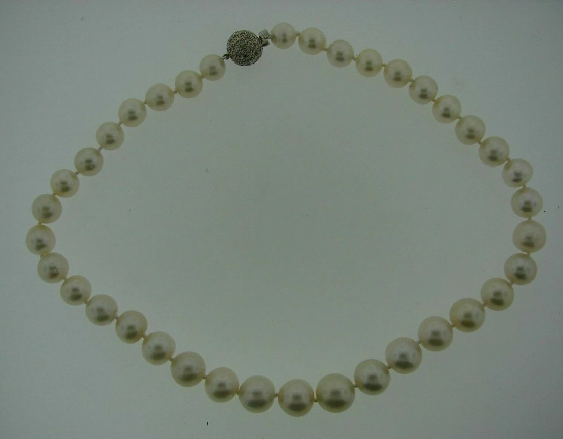 14k White Gold, Diamond & South Sea Pearl Necklace Strand - 2