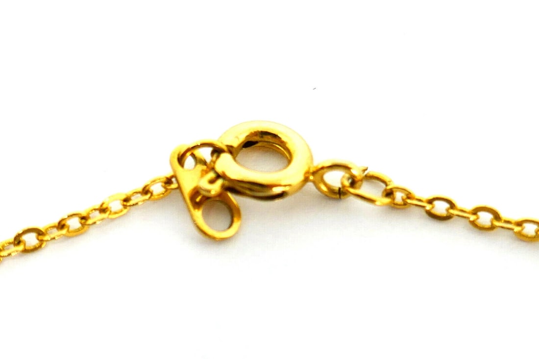 Antique 14k Yellow Gold Diamond Enamel Flower Pendant Chain Necklace - 9