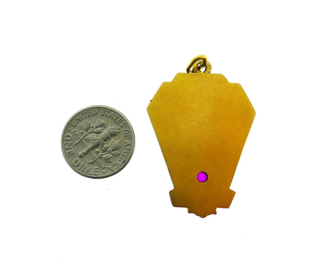 Antique Russian 14k Yellow Gold Ruby Octagon Shape Charm Pendant - 3