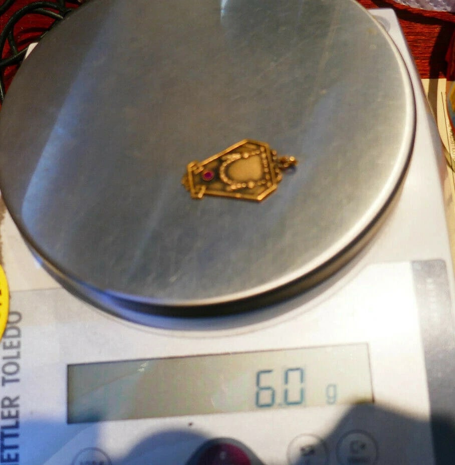 Antique Russian 14k Yellow Gold Ruby Octagon Shape Charm Pendant - 5