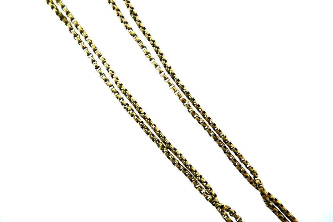 VICTORIAN 9k Yellow Gold & Garnet Slide Watch Chain Necklace Clover Motif 1900s - 3