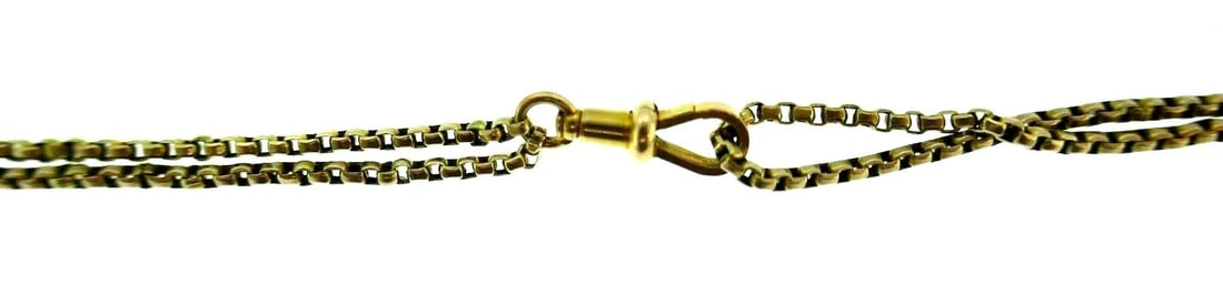 VICTORIAN 9k Yellow Gold & Garnet Slide Watch Chain Necklace Clover Motif 1900s - 4