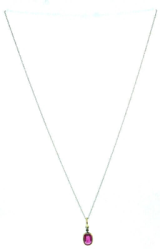 14k Yellow Gold Synthetic Ruby White Gold Chain Necklace: Title: 14k Yellow Gold Synthetic Ruby White Gold Chain Necklace Description: NS UTO 14k white gold chain necklace with a 14k yellow gold synthetic ruby Measurements: the chain is 1/16" W x 17" L; the