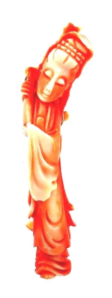 14k Yellow Gold & Carved Coral Spiritual Pendant Vintage: Title: 14k Yellow Gold & Carved Coral Spiritual Pendant Vintage Description: DK 14k Yellow Gold & Coral Vintage Pendant Spiritual Motif ? This is a must for a collector! The weight is 31.8 grams. The 
