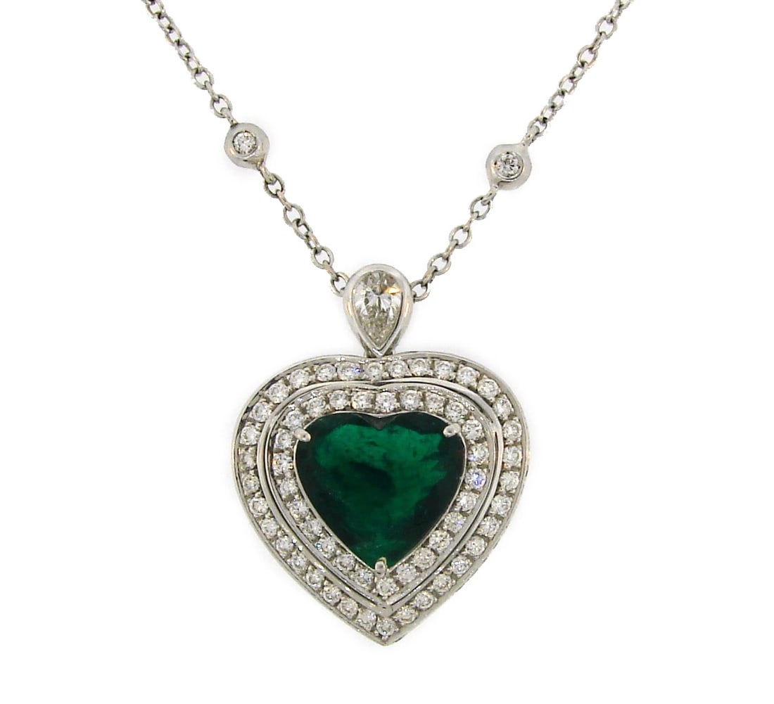 4.47-ct Emerald 1.59 cts Diamond White Gold Heart Pendant NECKLACE Italy: Title: 4.47-ct Emerald 1.59 cts Diamond White Gold Heart Pendant NECKLACE Italy Description: VK JOTOO 4.47-carat Heart Emerald 1.59 carats Diamond 18 karat White Gold Heart Pendant Necklace Lovely