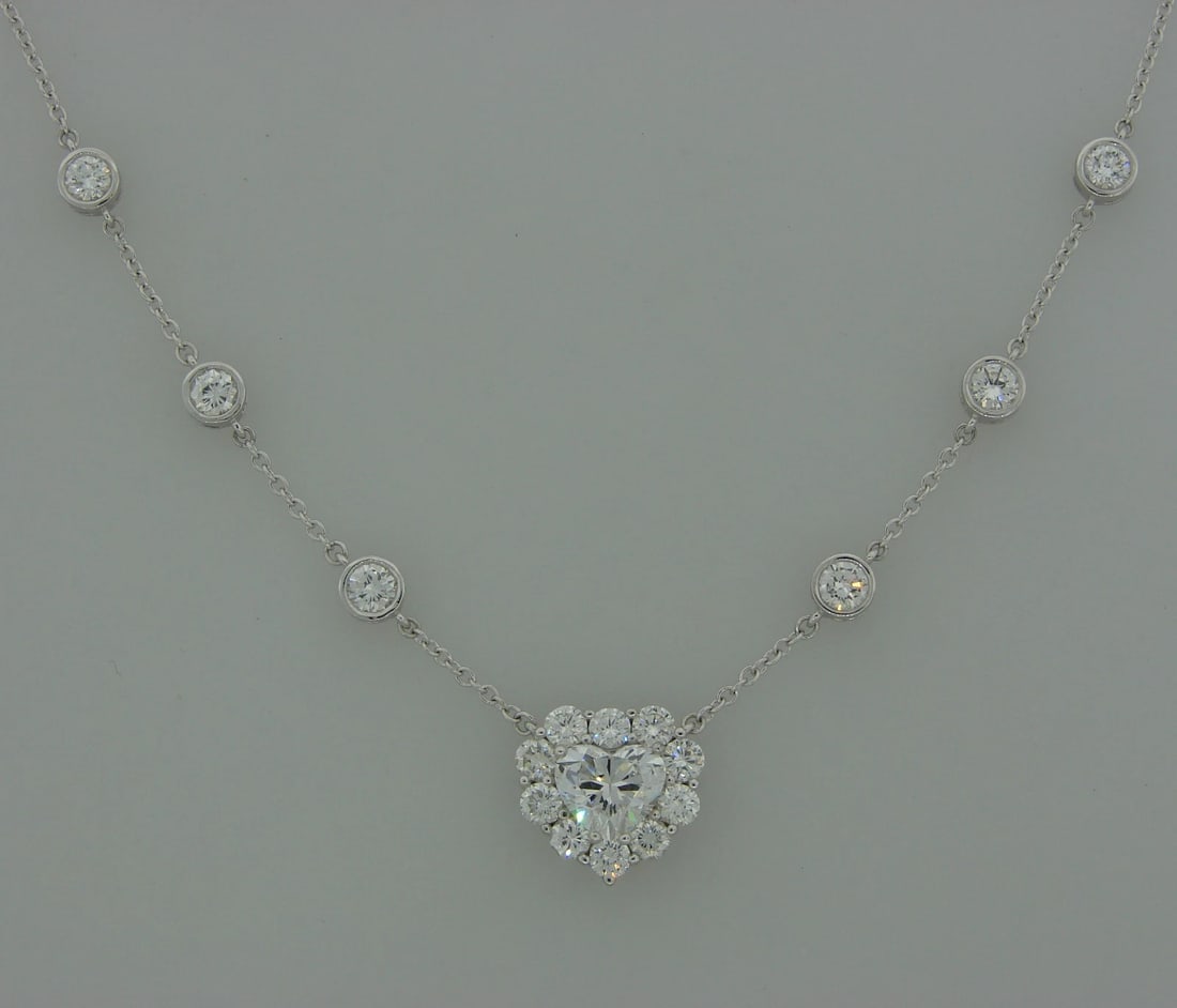 2.14-ct HEART CUT DIAMOND D VS2 GIA WHITE GOLD PENDANT NECKLACE Dazzling 5.64cts - 2