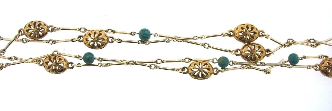 GORGEOUS 14k Yellow Gold, Silver & Arizona Turquoise Necklace - 3