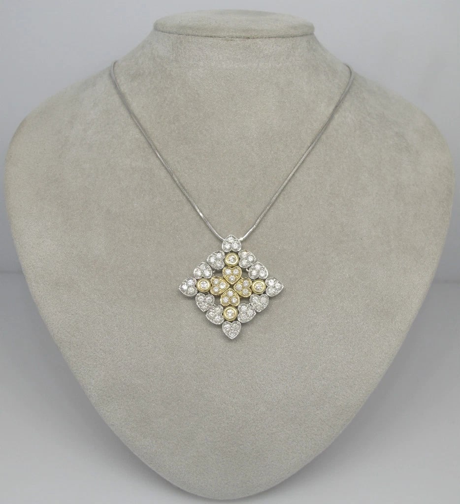 Ciemme Diamond White Gold Yellow Gold Pendant Necklace: Title: Ciemme Diamond White Gold Yellow Gold Pendant Necklace Description: C #742-R00 VK Ciemme Diamond 14k White & Yellow Gold Pendant on 14k White Gold Chain Necklace This beautiful pendant and