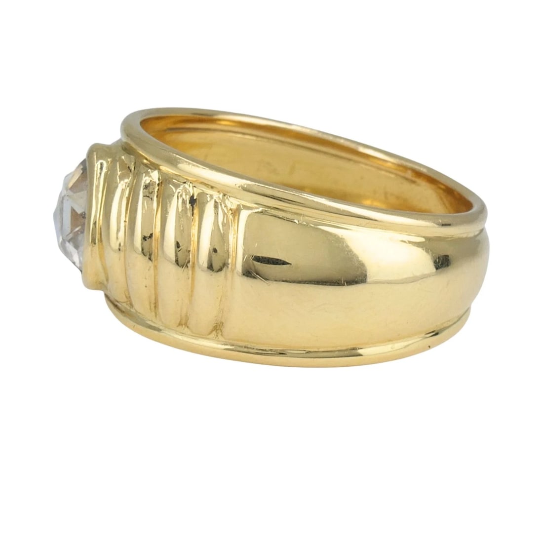 Vintage French 18k Yellow Gold Rose Cut Diamond Domed Band Ring Size 9 - 7