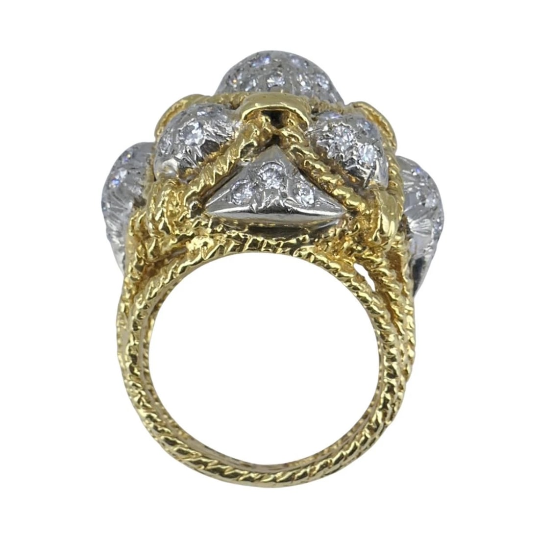 Vintage 18k Yellow Gold and 14k White Gold Diamond Dome Cocktail Ring - 9