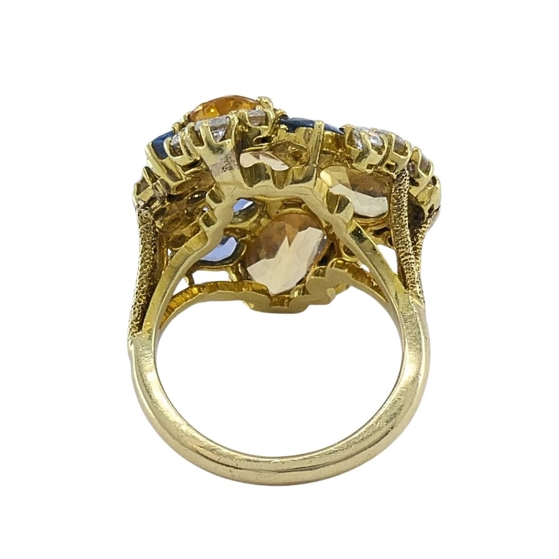 Vintage 14k Gold Imperial Topaz Blue Sapphire Diamond Cluster Cocktail Ring - 10