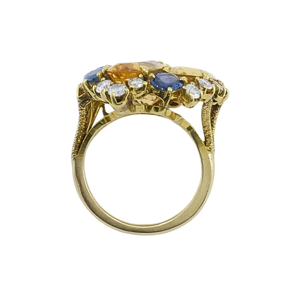 Vintage 14k Gold Imperial Topaz Blue Sapphire Diamond Cluster Cocktail Ring - 11