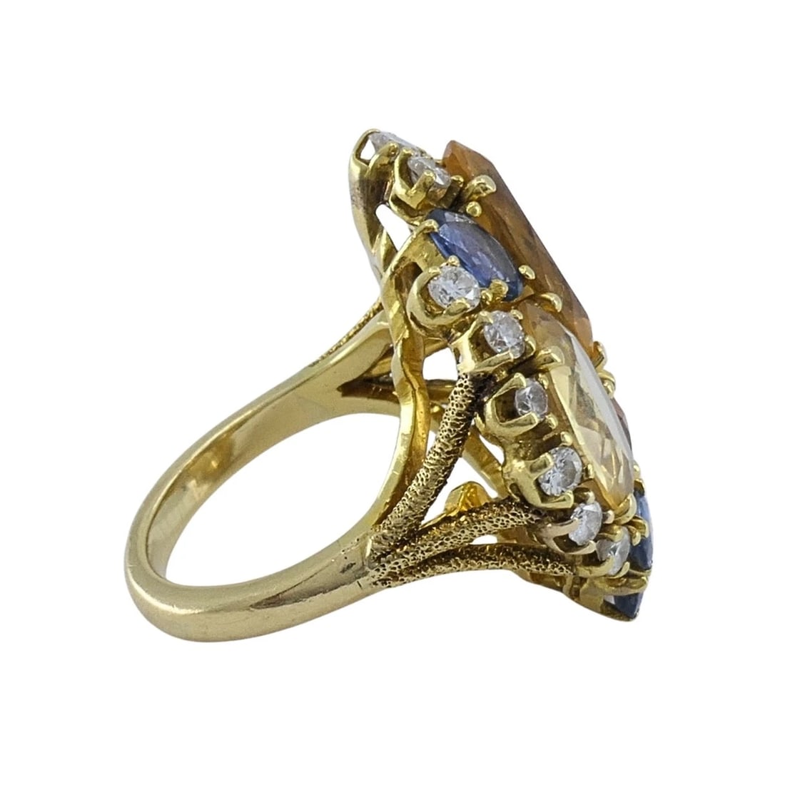 Vintage 14k Gold Imperial Topaz Blue Sapphire Diamond Cluster Cocktail Ring - 7