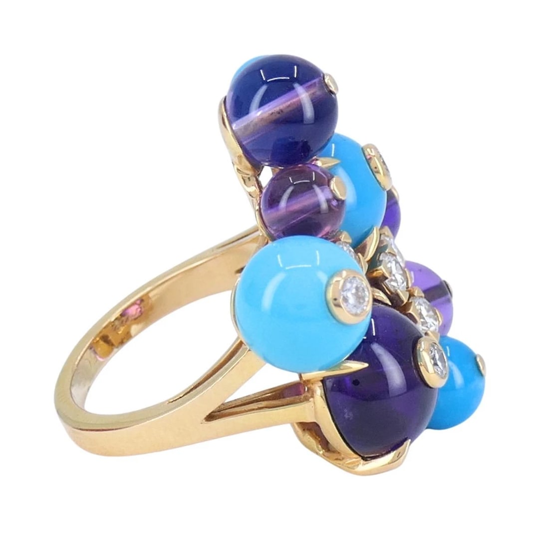 Cartier Delices de Goa 18k Rose Gold Diamond Turquoise Amethyst Ring - 10