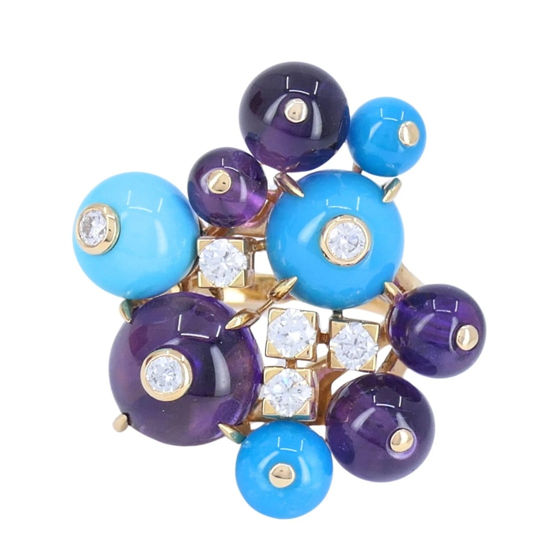 Cartier Delices de Goa 18k Rose Gold Diamond Turquoise Amethyst Ring: Title: Cartier Delices de Goa 18k Rose Gold Diamond Turquoise Amethyst Ring Description: KL EOOO This Cartier ring, circa 2007, is apart of a matching necklace set - being sold separately. The ring, s
