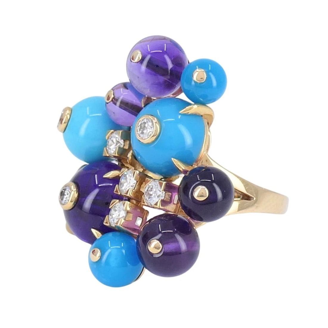 Cartier Delices de Goa 18k Rose Gold Diamond Turquoise Amethyst Ring - 7