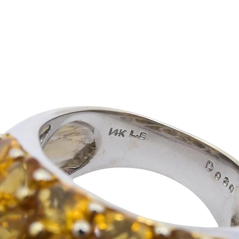 14k White Gold Citrine Diamond Butterfly Dome Ring - 12