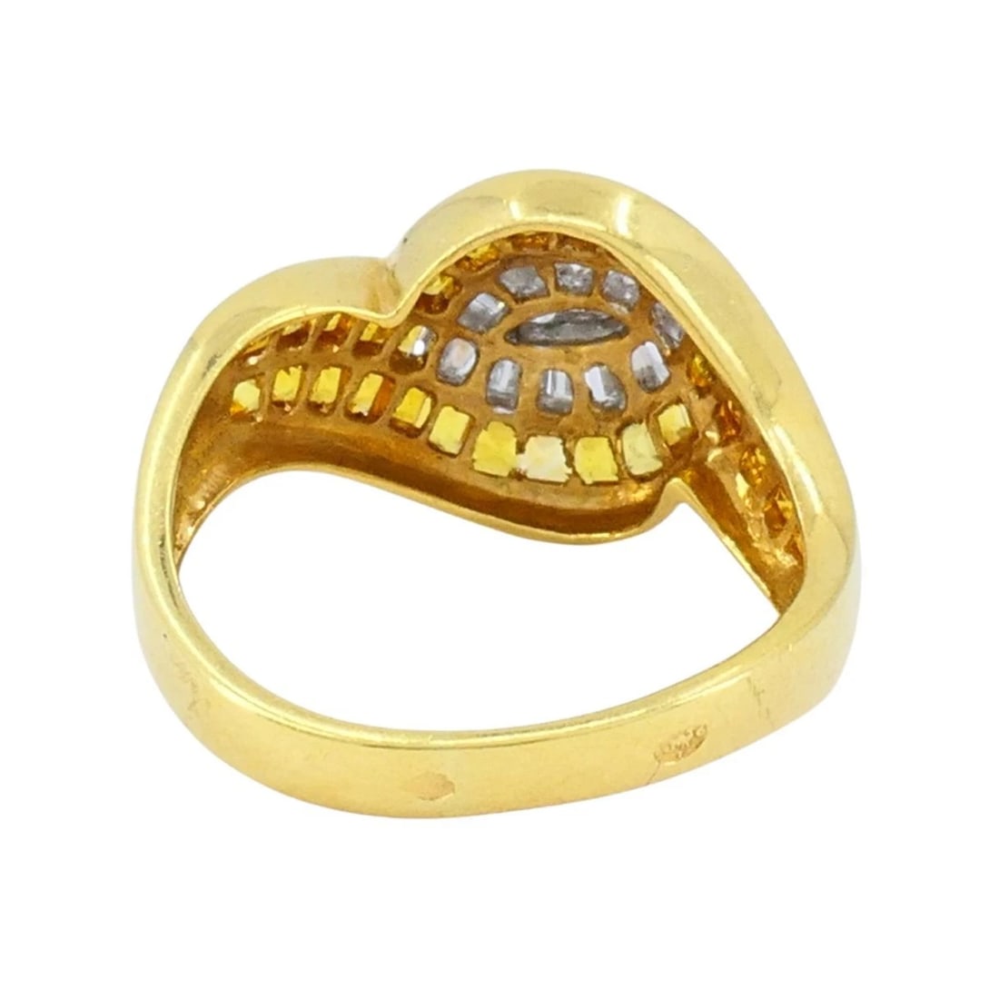 Vintage French 18k Gold Diamond Citrine Ring - 7