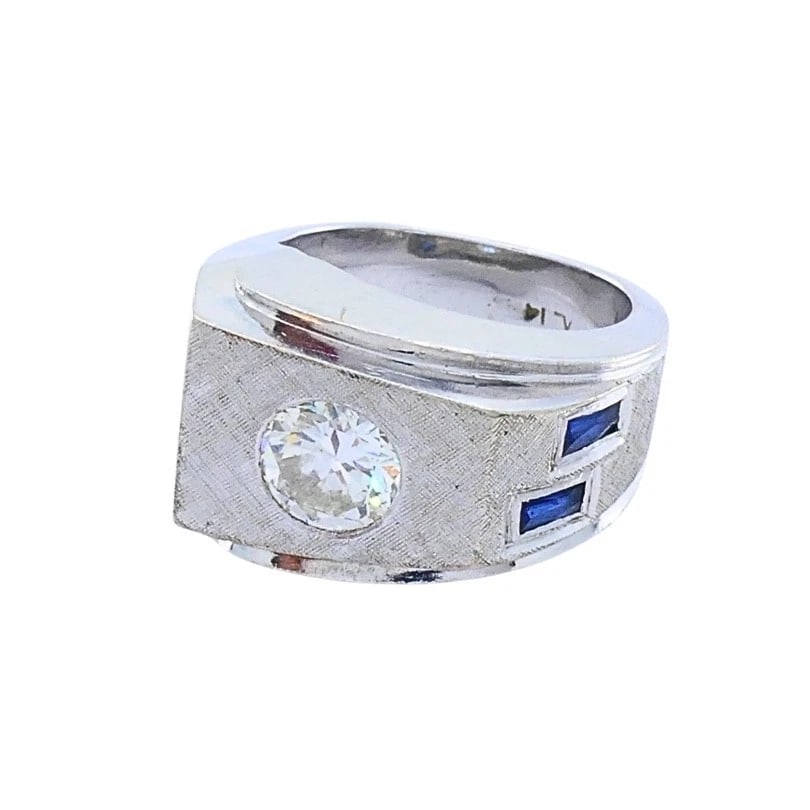Vintage 14k White Gold Diamond Sapphire Angular Ring - 4