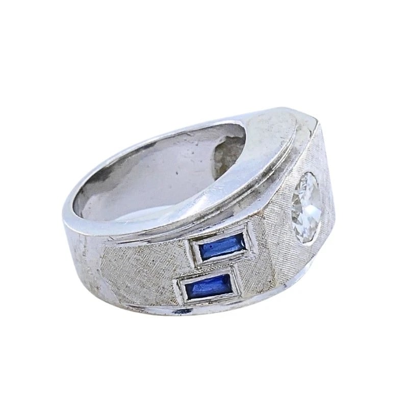 Vintage 14k White Gold Diamond Sapphire Angular Ring - 5